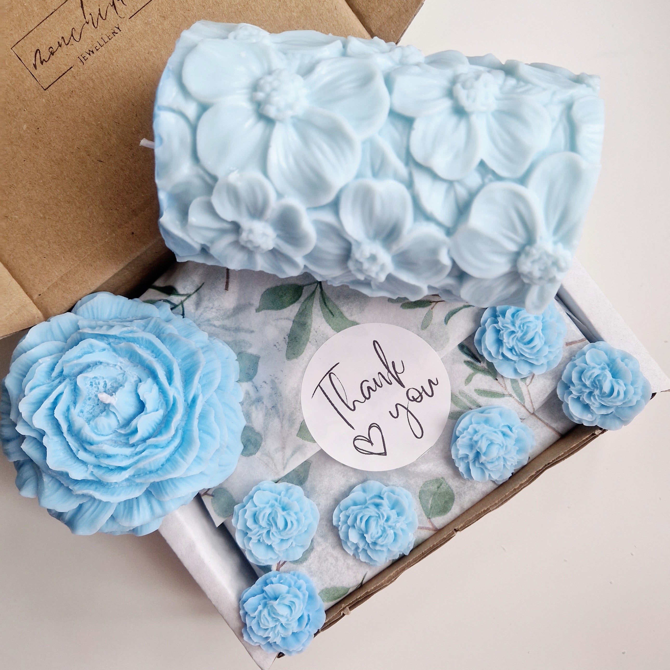 gift bundle with blue candles and wax melts